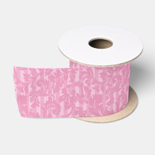Pink Elegant Damask and Stripes Satin Ribbon