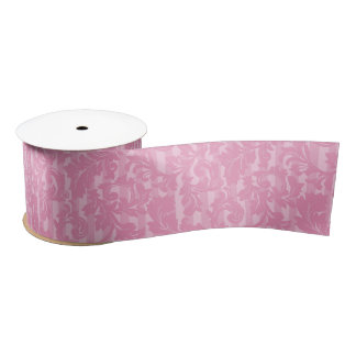 Pink Elegant Damask and Stripes Satin Ribbon