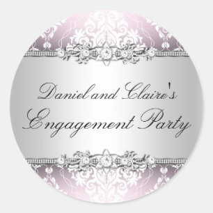 Pink Elegant Damask Engagement Party Sticker