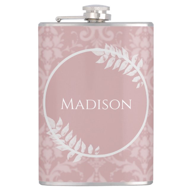 Pink Elegant Damask Flask (Front)