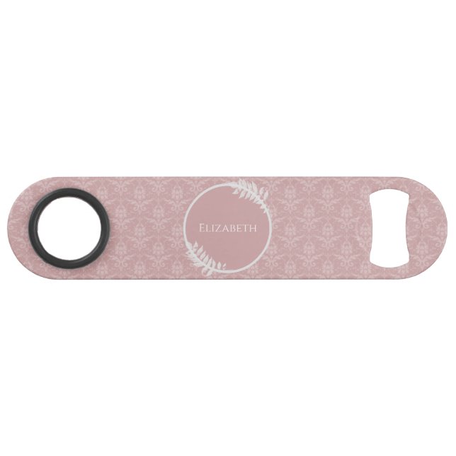Pink Elegant Damask Personalised Bar Key (Front (Horizontal))
