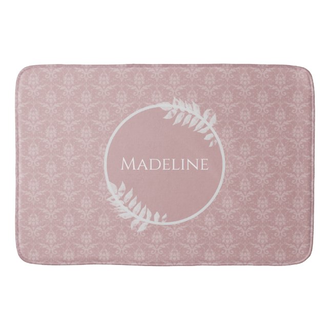 Pink Elegant Damask Personalised Bath Mat (Front)