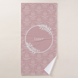 Pink Elegant Damask Personalised Bath Towel Set