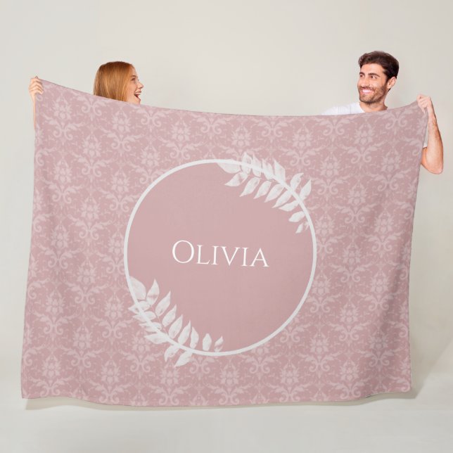 Pink Elegant Damask Personalised Fleece Blanket (In Situ)