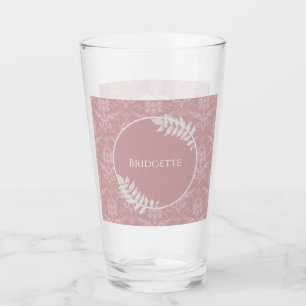 Pink Elegant Damask Personalised Glass