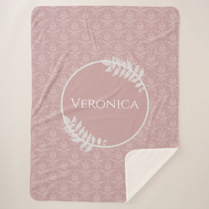 Pink Elegant Damask Personalised Sherpa Blanket