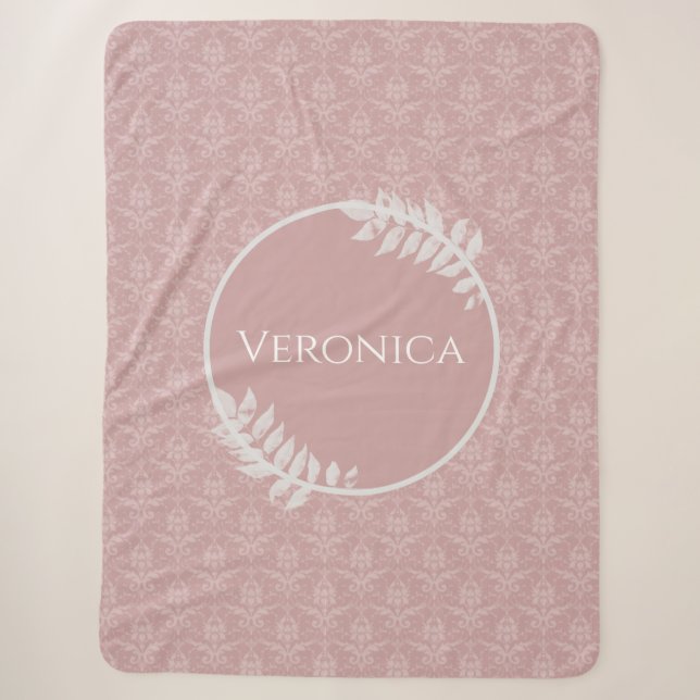 Pink Elegant Damask Personalised Sherpa Blanket (Front)