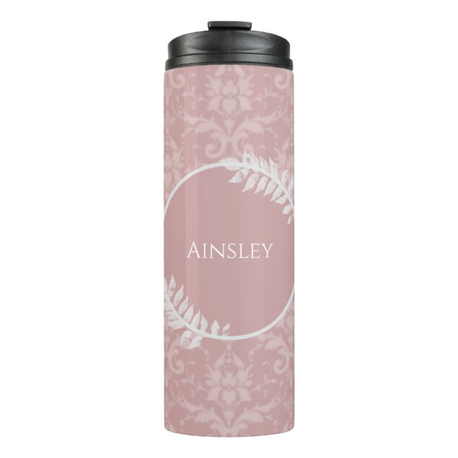 Pink Elegant Damask Personalised Thermal Tumbler (Front)