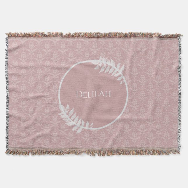 Pink Elegant Damask Personalised Throw Blanket (Front)