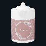 Pink Elegant Damask Teapot<br><div class="desc">Enjoy your tea with a Pink Elegant Damask Personalised Teapot.  Teapot design features an elegant damask background and space to add your name adorned with delicate foliage.  Additional gift items available with this design as well as a variety of colours.</div>
