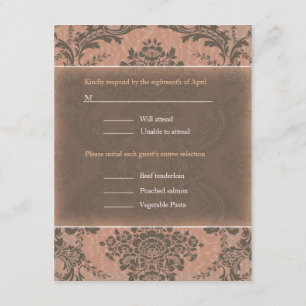 Pink Elegant Damask wedding RSVP Card