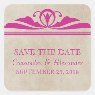 Pink Elegant Deco Save the Date Stickers