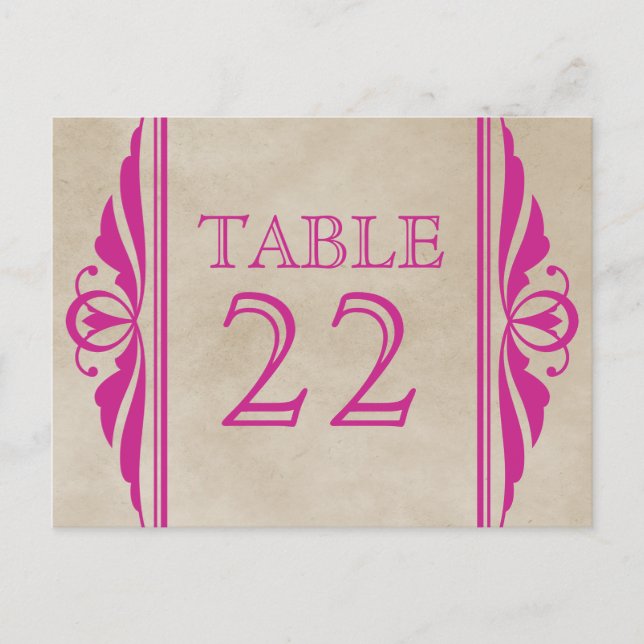 Pink Elegant Deco Table Number Postcard (Front)