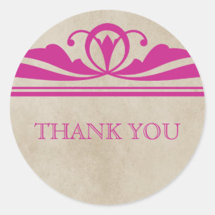 Pink Elegant Deco Thank You Stickers