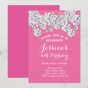 PINK elegant diamond, glitter birthday invitation