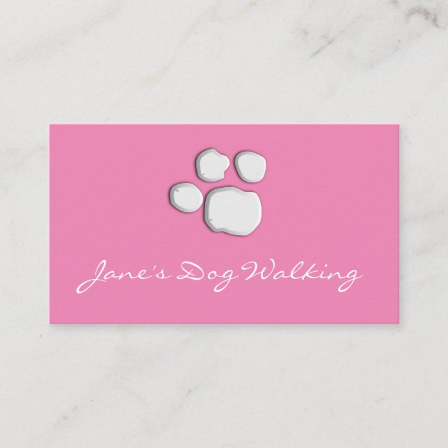 Pink Elegant Dog Walking Paw Print Business Card (Front)