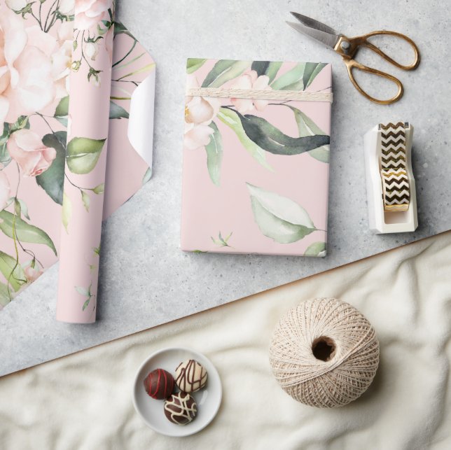 Pink Elegant Eucalyptus Greenery Wedding Wrapping Paper (Crafts)