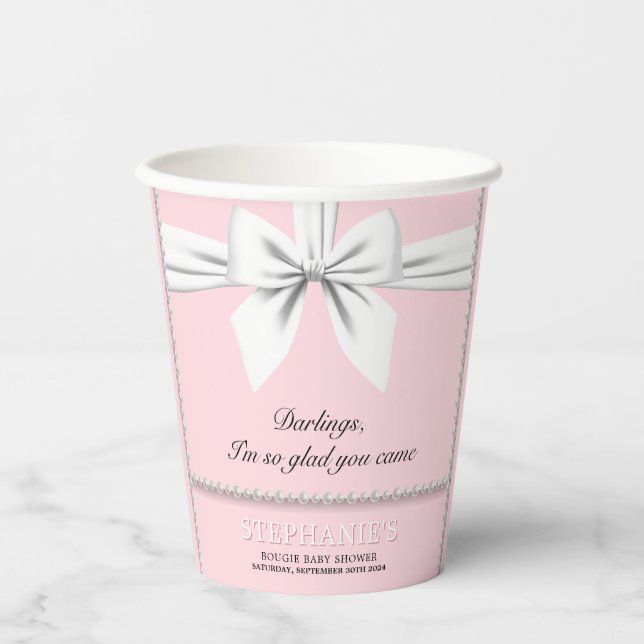 Pink Elegant Fancy Tiffany Baby Shower Tableware Paper Cups (Front)