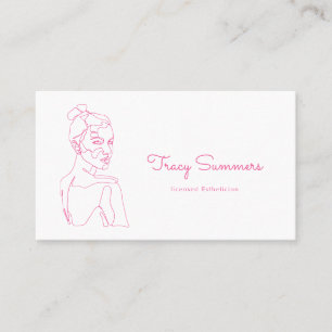 Pink Elegant Female Line Drawing Beauty Business Card