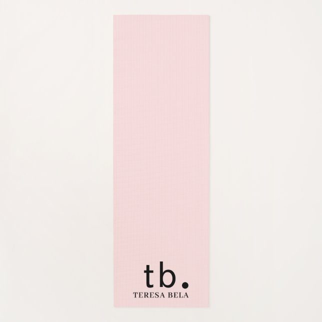 Pink Elegant Feminine Minimal Monogram Style Yoga Mat (Front)