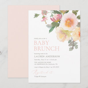Pink Elegant Floral Baby Shower Brunch Invitation