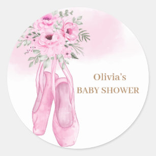 Pink Elegant Floral Ballerina Shoes Baby Shower  Classic Round Sticker