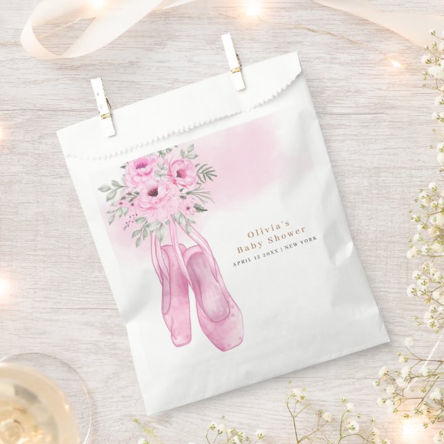 Pink Elegant Floral Ballerina Shoes Baby Shower  Favour Bags (Clipped)