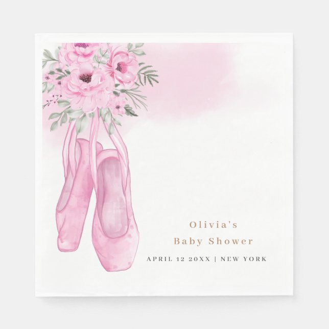 Pink Elegant Floral Ballerina Shoes Baby Shower  Napkin (Front)