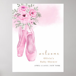 Pink Elegant Floral Ballerina Welcome Baby Shower Poster