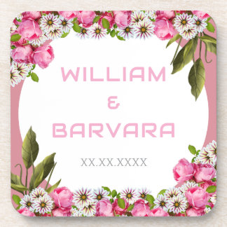 Pink Elegant Floral Hard Plastic Drink Coaster