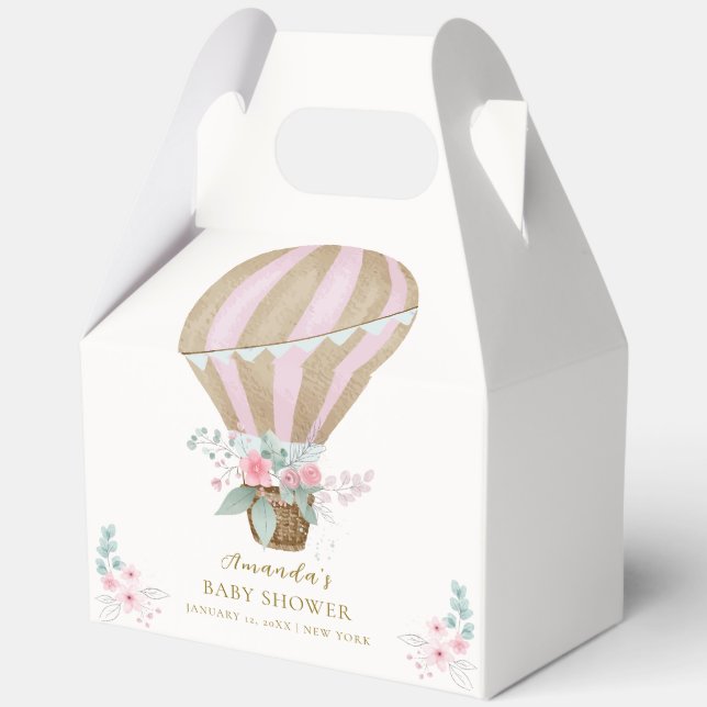 Pink Elegant Floral Hot Air Balloon Baby Shower  Favour Box (Back)