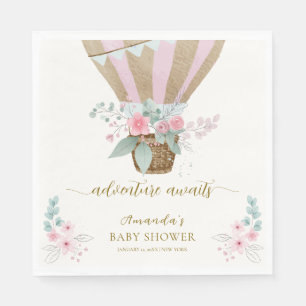 Pink Elegant Floral Hot Air Balloon Baby Shower  Napkin