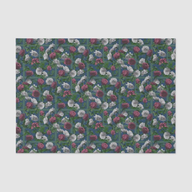 Pink Elegant Floral Roses Tissue Paper (Front)