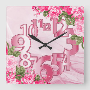 Pink Elegant Floral Square Wall Clock