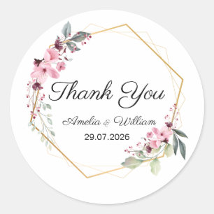Pink Elegant Floral Thank You Wedding Sticker