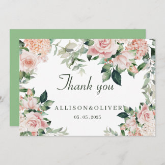 Pink Elegant Floral Watercolor Thank You Card