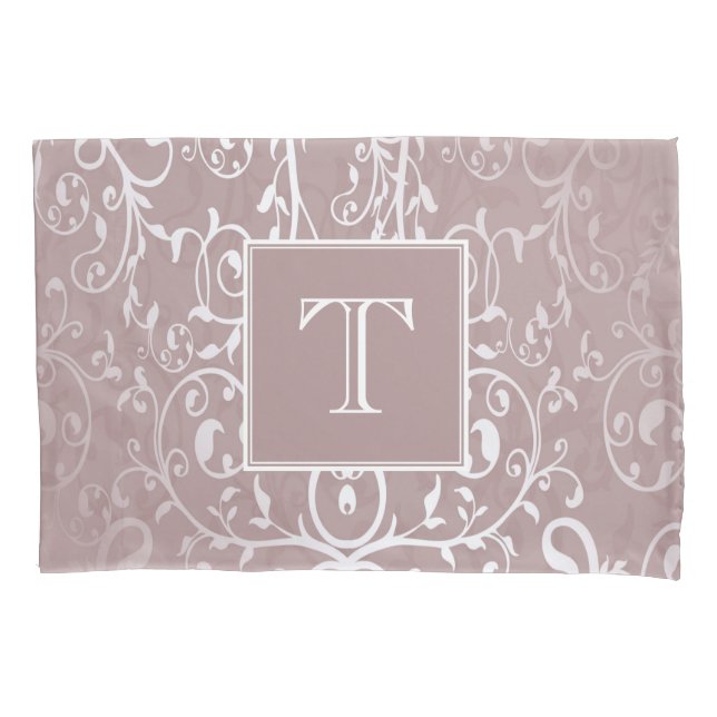 Pink Elegant Flourish Monogram Pillowcase (Front)