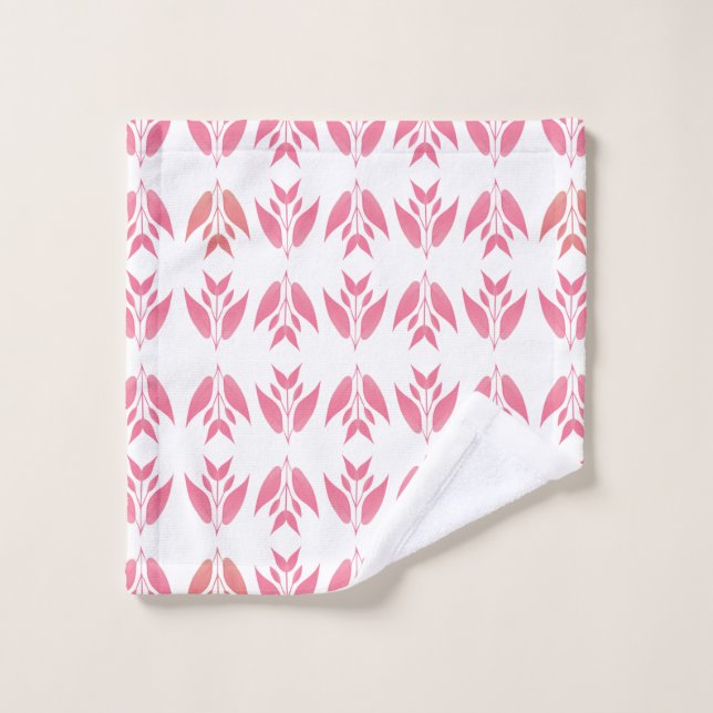 pink elegant flower rows pattern bath towel set (Wash Cloth)