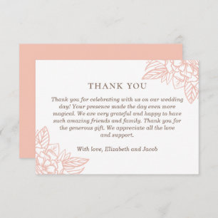 Pink elegant flowers. Blush simple floral wedding Thank You Card