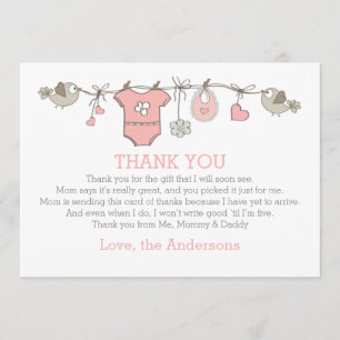 Pink elegant girl clothes thank you BABY SHOWER Card
