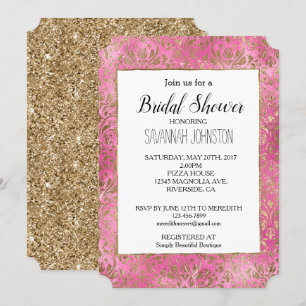 Pink Elegant Gold Damask Invitation