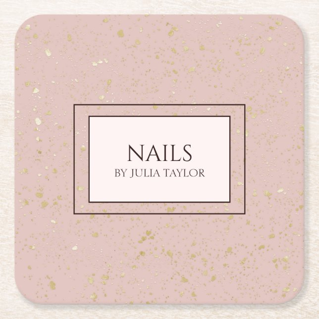 Pink Elegant Gold Glitter Nail Salon Manicurist Square Paper Coaster (Front)