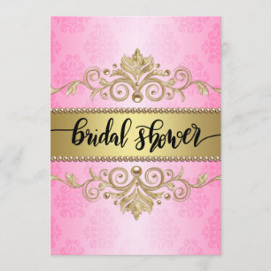 Pink Elegant Gold Pearls Bridal Shower Invitation