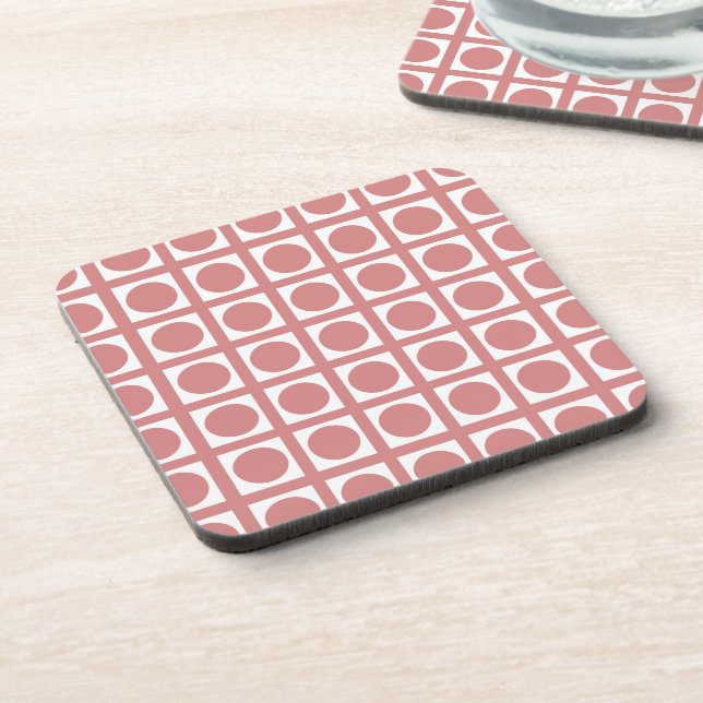 Pink Elegant Grid Dots Coaster (Left Side)