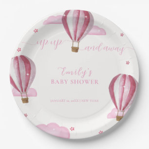 Pink Elegant Hot Air Balloon Girl Baby Shower  Paper Plate