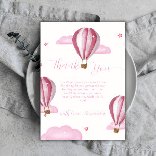 Pink Elegant Hot Air Balloon Girl Baby Shower  Thank You Card