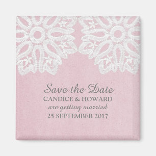 Pink Elegant Lace Save the Date Magnet