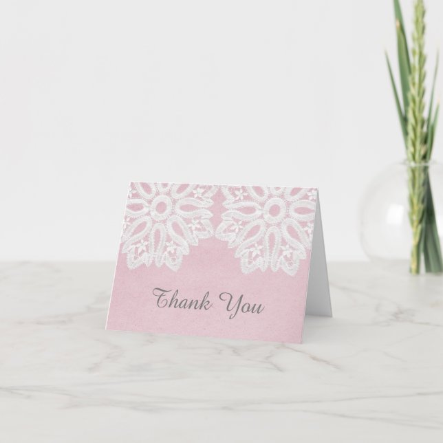 Pink Elegant Lace Thank You Card (Front)