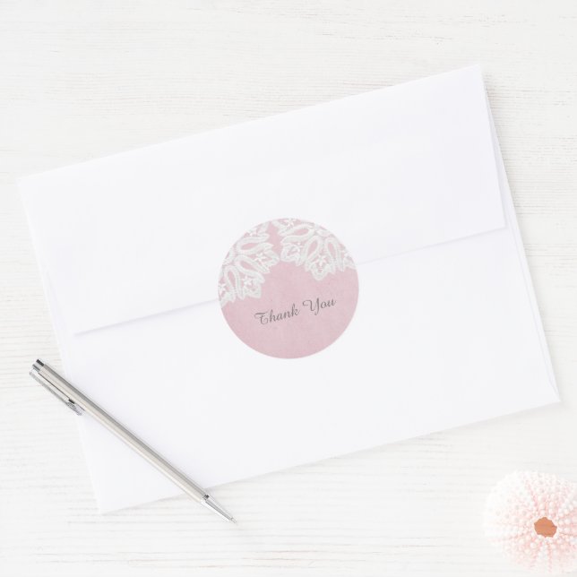 Pink Elegant Lace Thank You Stickers (Envelope)