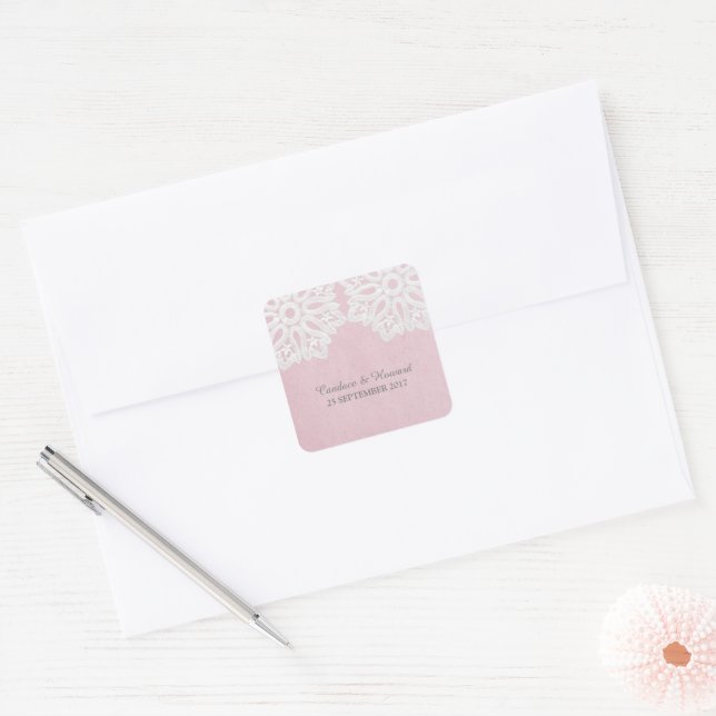 Pink Elegant Lace Wedding Stickers (Envelope)